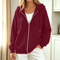thumbnail image 2 of JIAYUE Women Plain Hooded Sweatshirt Jacket Soft Full Zipper Elastic Ribbed Cuffs And Hem Daily Hoodies Coat For Weekend Workout And Trips, 2 of 4