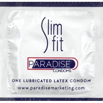 Paradise Slim Fit Condoms + Brass Lunamax Pocket Case, Premium Snugger Fitting Lubricated Latex Condoms-24 Count