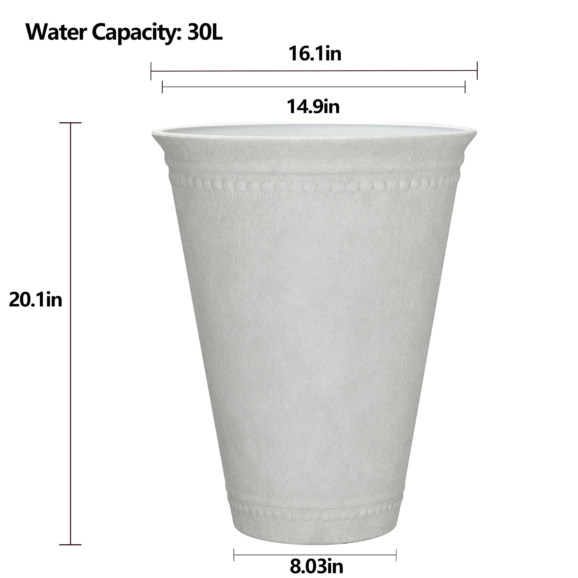 My Texas House Asti Tall White Planter - 16.1'' D x 20.1'' H, 100% Recycled Resin