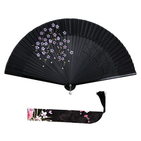 

Frcolor Folding Fan Smoky Cherry Blossom Handheld Fan Dance Hand Fan with Cloth Bag Elegant Gift for Women Ladies Black Bone Black Color