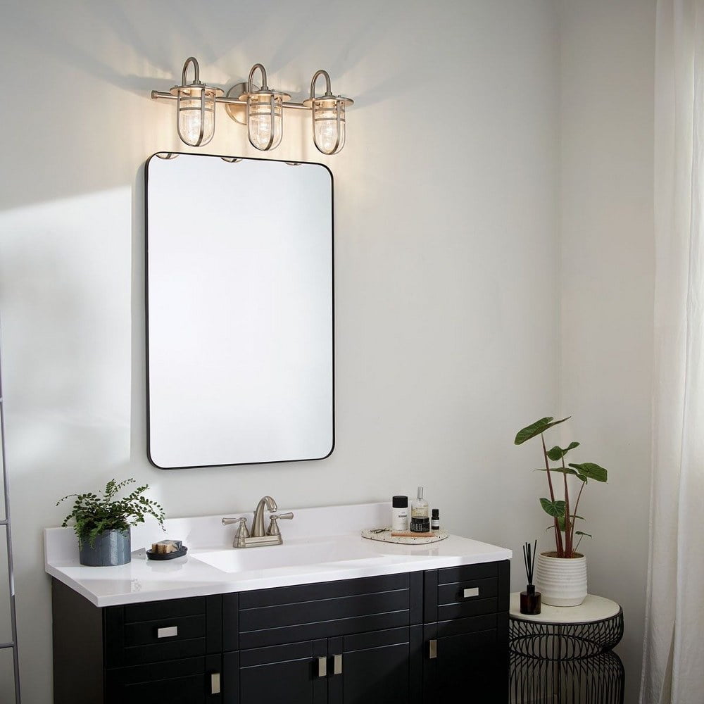 45133NI Kichler Lighting Caparros - 3 Light Transitional Bath Vanity Approved For Damp Locations - With Coastal Inspirations - 10.25 Inches Tall By 24