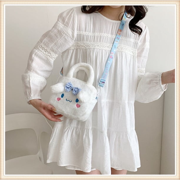 Sanrio-Bolso de peluche de Cinnamoroll Kuromi Melody, bolsa cruzada suave de peluche, mochila Kawaii, juguete portátil, regalos de cumpleaños para niñas
