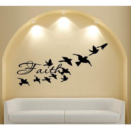 Decal ~ FAITH WITH BIRDS FLYING ~ WALL DECAL, HOME DECOR 13" X 28"