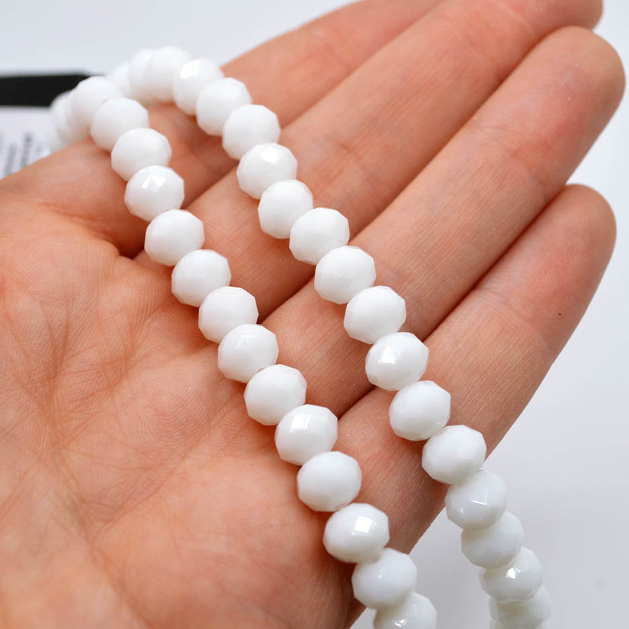 Jesse James Glass Strand Rondelle Beads – White, 1 Piece, Multi-Purpose for Teens and Adults