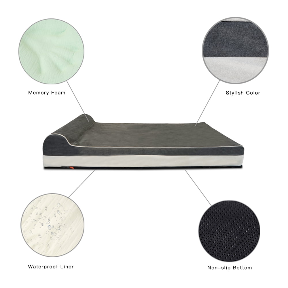 Laifug Orthopedic Memory Foam Large Dog Bed with Pillow and Durable WaterProof Liner & Removable Washable Cover  (Large (46"x28"x8"), Grey)