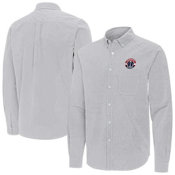 Men's Antigua Gray Washington Wizards Porter Woven Long Sleeve Button-Down Shirt