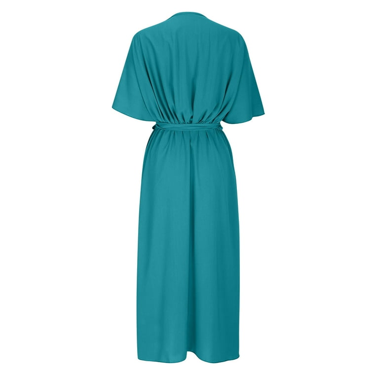 batwing bridesmaid dress Sky Blue Rustic Wedding Dress Beach Wedding Gown with Split WD289 US14 / Sky Blue main image 0