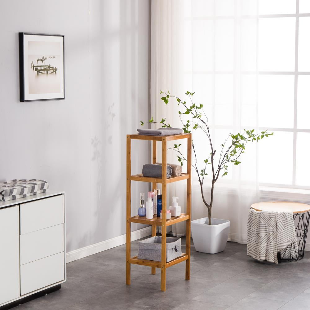 UBesGoo Bamboo Bathroom Shelf 4Tier Storage Rack Standing Shelf Units