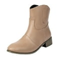 thumbnail image 3 of Bottes à la Cheville pour Femmes Leozcaa, Talon Bas Épais, Mode, Bout Rond, Fermeture Éclair Latérale, Semelle Crantée, à Enfiler, Bottines Courtes, 3 of 9