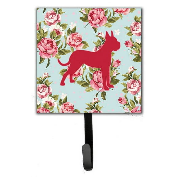 Caroline's Treasures BB1109-RS-BU-SH4 Boxer Shabby Chic Blue Roses Leash or Key Holder, Blue, Single Hook, multicolor