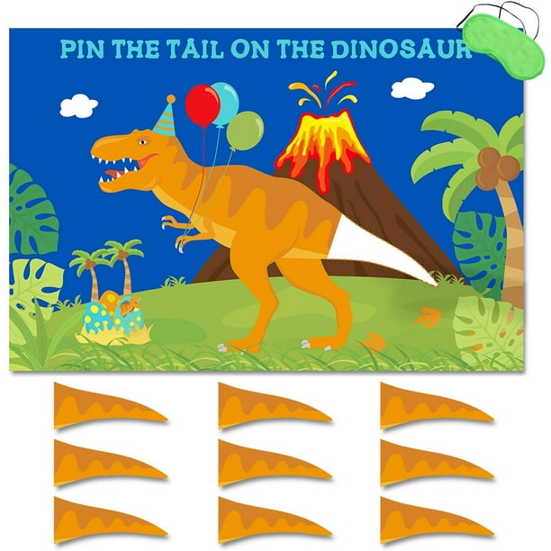 Pin the tail on the dinosaur game, dinosaur party games, dino