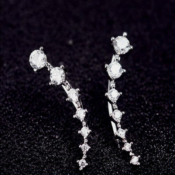 Censtreet Boho Earrings Silver Dipper Ear Crawler Earrings Rhinestone Cuff Clip Earrings Crystal Cz Stud Earrings Jewelry for Women