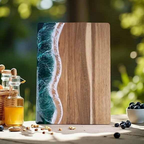 GZCMXH 14.17 x 9.84 Inch Acacia Wood Cutting Board, Cutting Board with Resin, Suitable for Cutting Meat and Vegetables, Can Be Used as Tray Ornaments