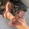thumbnail image 2 of HomeDM Flat Thong Sandals for Women Open Toe Elastic Ankle Strap Summer Dressy Flip Flops, Brown Size 8.5, 2 of 9