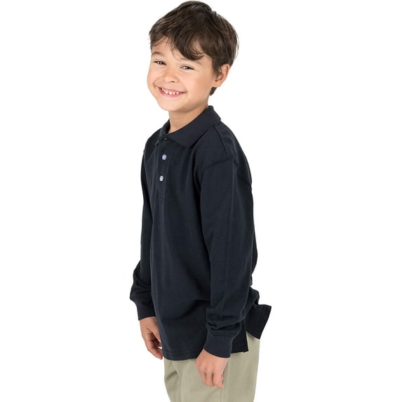 Leveret Long Sleeve Cotton Polo Shirt Navy 14 Year