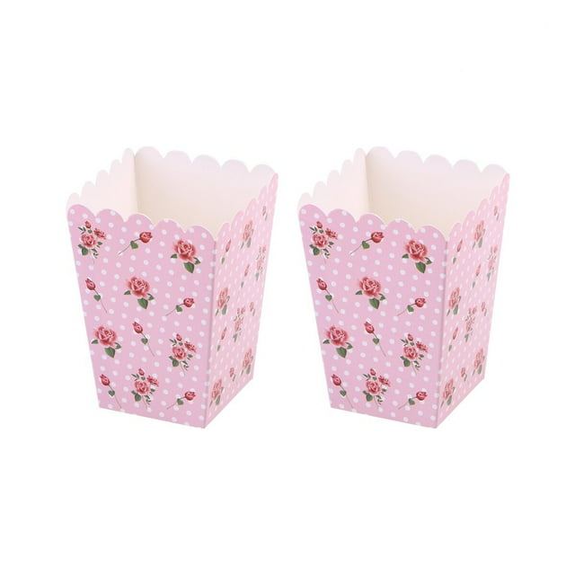 MasteelfCA 12 Pcs Boîtes de Maïs Soufflé Vintage à Fleurs de Roses Bonbons Collation Impression Boîte à Friandises Décoration de Mariage Mini Fête Faveur en Papier (Rose)