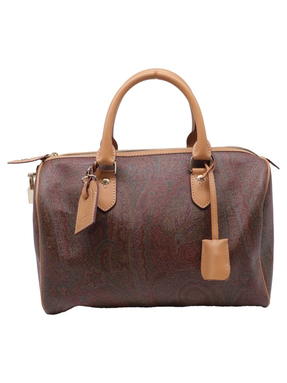 Pre-Owned Etro Paisley Printed Satchel in Brown Coated Canvas
