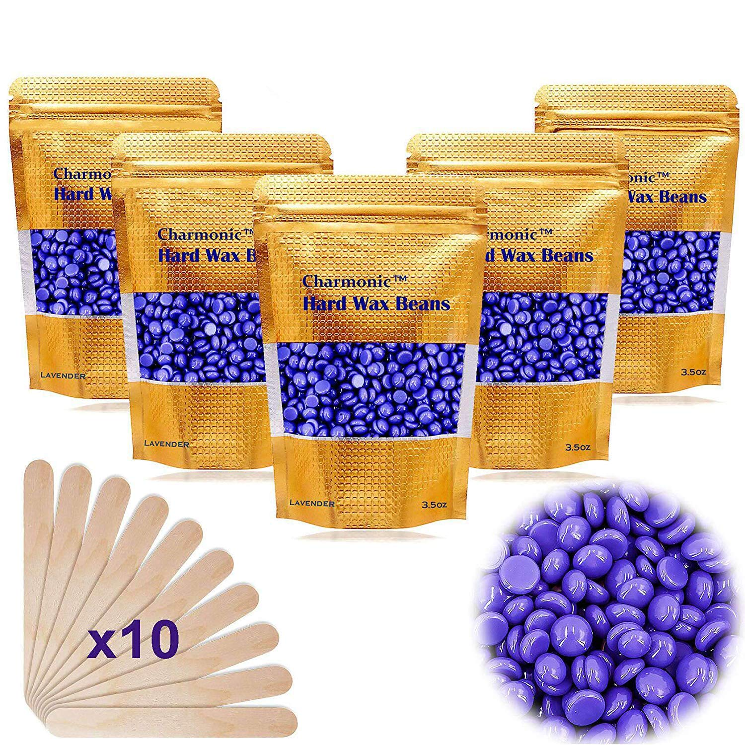 Charmonic 1.1lb/500g Hard Wax Beads for Hair Removal, Depilatory Wax Beans(lavender)