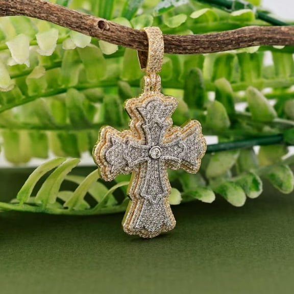 Super Iced Out Diamond Bling Rapper Christ Jesus Cross Pendant For Mens 14K Two Tone Gold Plated Hip Hop Cross Pendant 925 Sterling Silver Beautiful Handmade Christmas Ring Cross Jewelry