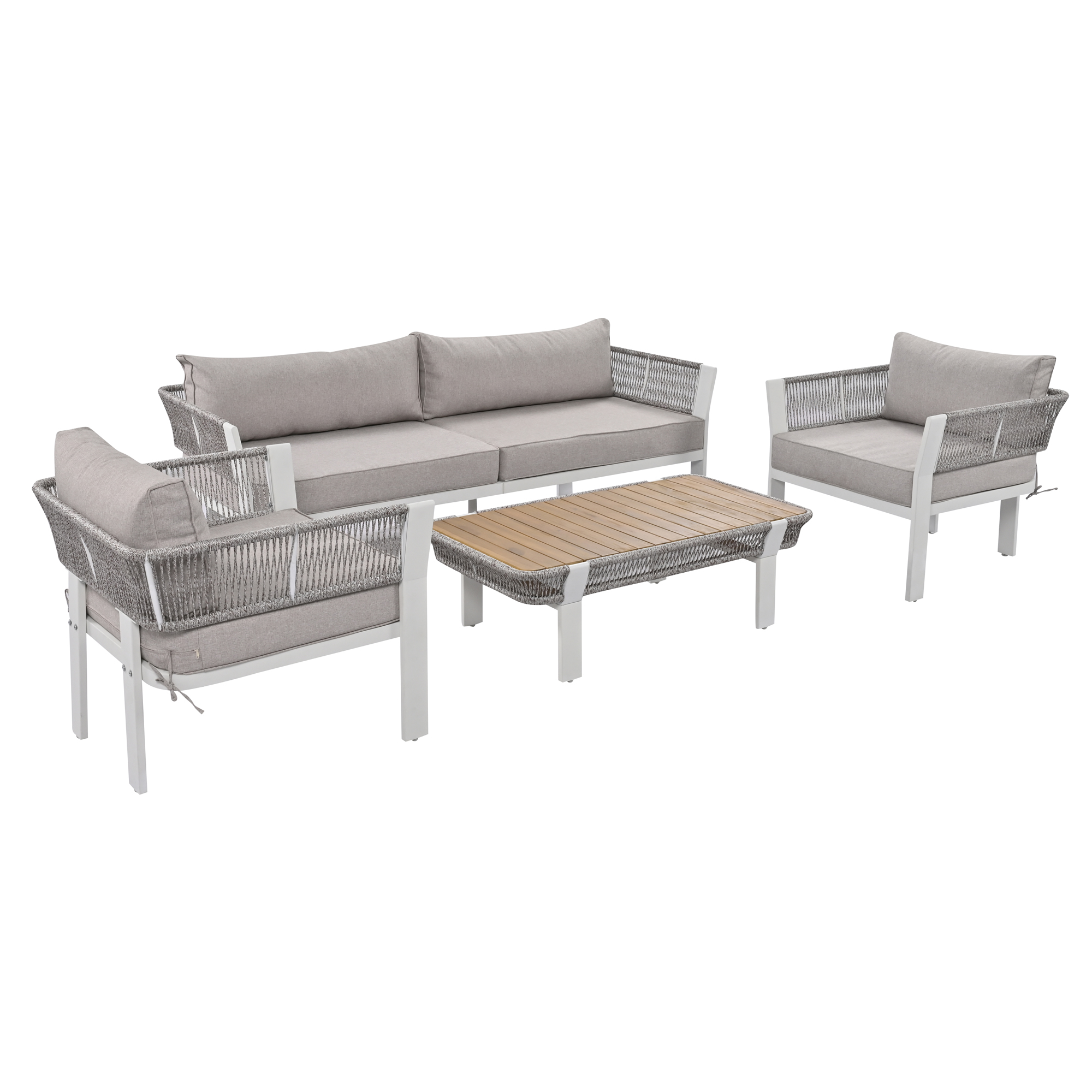 Churanty Outdoor Rope Furniture Set, 4 Piece Patio Conversation Set with Loveseat and 2 Chairs & Coffee Table for Backyard Porch Garden, Greyen Poolside and Backyard,Brown