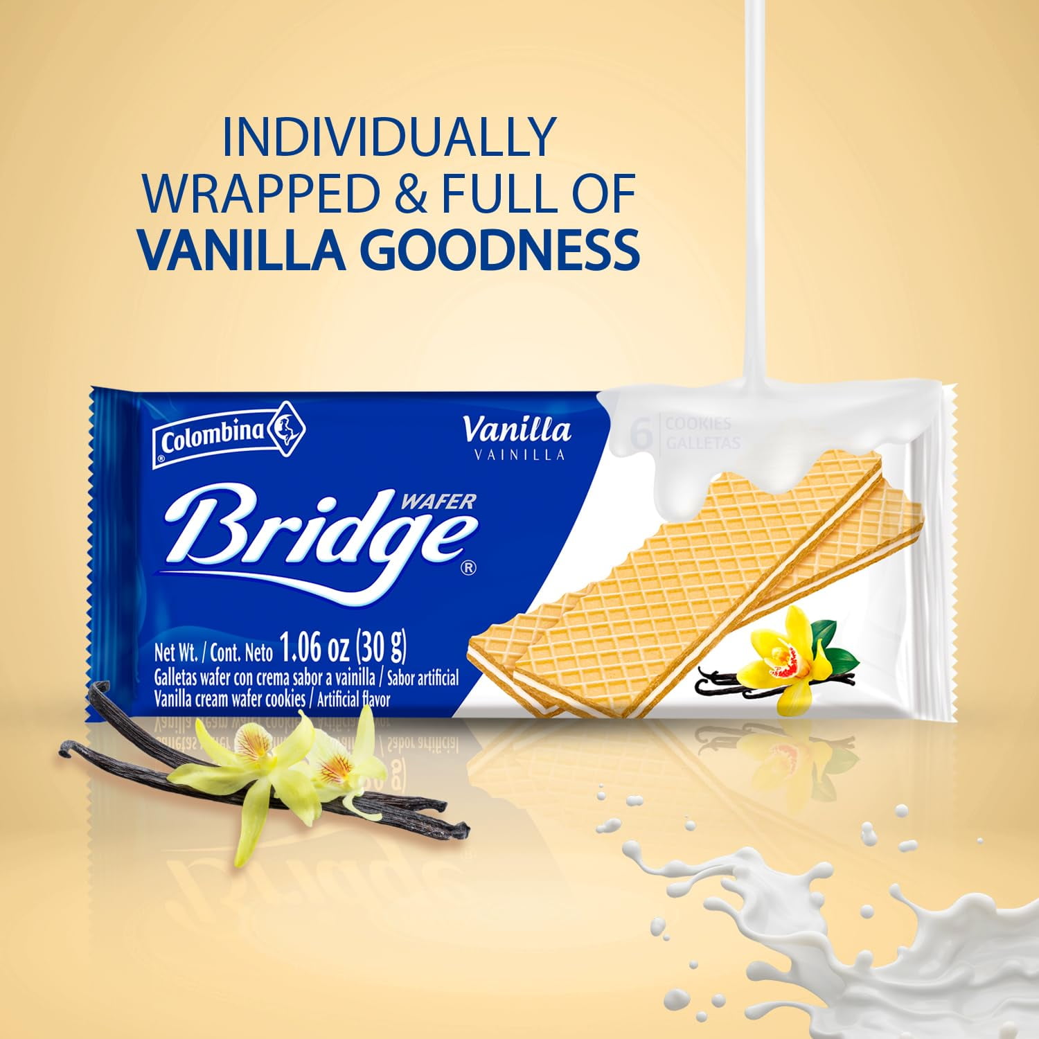 Colombina Vanilla Wafer Bridge Delight with Creamy Center, 16 Pack