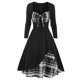 thumbnail image 3 of Vestido midi a cuadros de Navidad para mujer, vestido de manga larga con escote en forma de corazón y patchwork, vestido de fiesta con vuelo grande para Navidad, 3 of 5