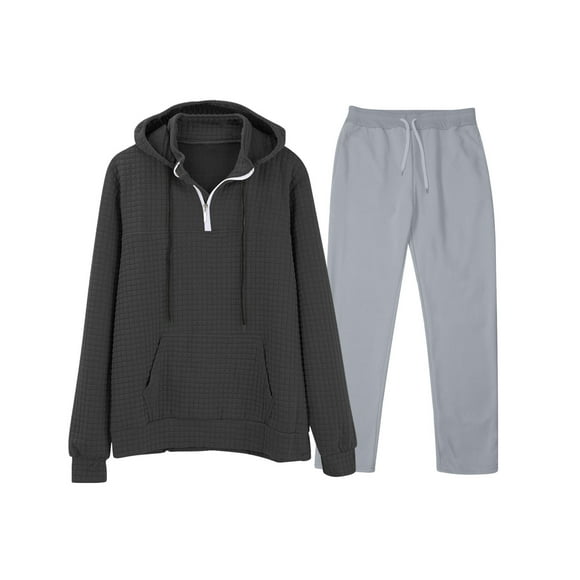 Styesk Mens Outfits 2 Piece Men's Casual Oversize Solid Color Drawstring Trouser Long Sleeve Hooded Set