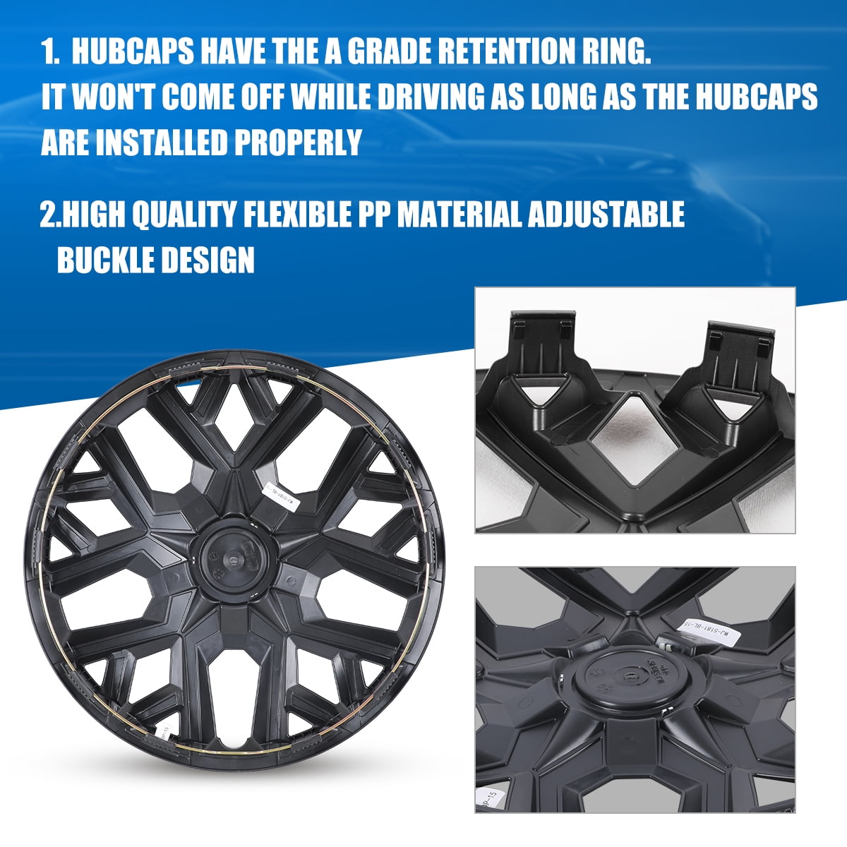 4Pcs Wheel Rims Cover,17 inch Universal Hubcap for Steel Wheel Rims Cover,Snap on Installation with Retention Rings,Black Lacquer