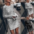 thumbnail image 1 of mtvxesu Robes pour Filles, Robe Femme à Manches Longues à Col Rond, Couleur Unie, Paillettes, Mode, Robes de Déplacement Automnales, Robes Mini, 1 of 6