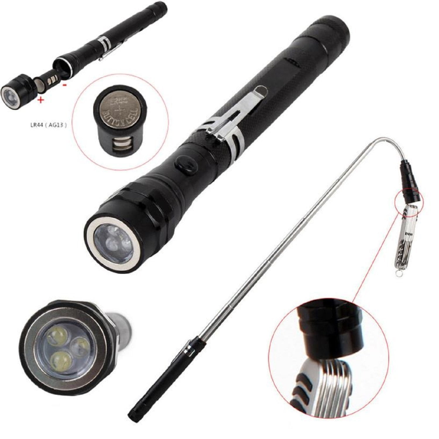 Details about   6 LED FLASHLIGHT WORK LIGHT WITH MAGNET BASE & POCKET CLIP WITH BATTERIES 3 PCS 
