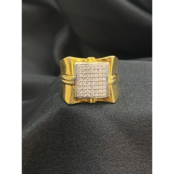 0.80 Carats Round Brilliant Cut Real Diamonds Large Men's Wedding Ring In Stamped 14K Yellow Gold