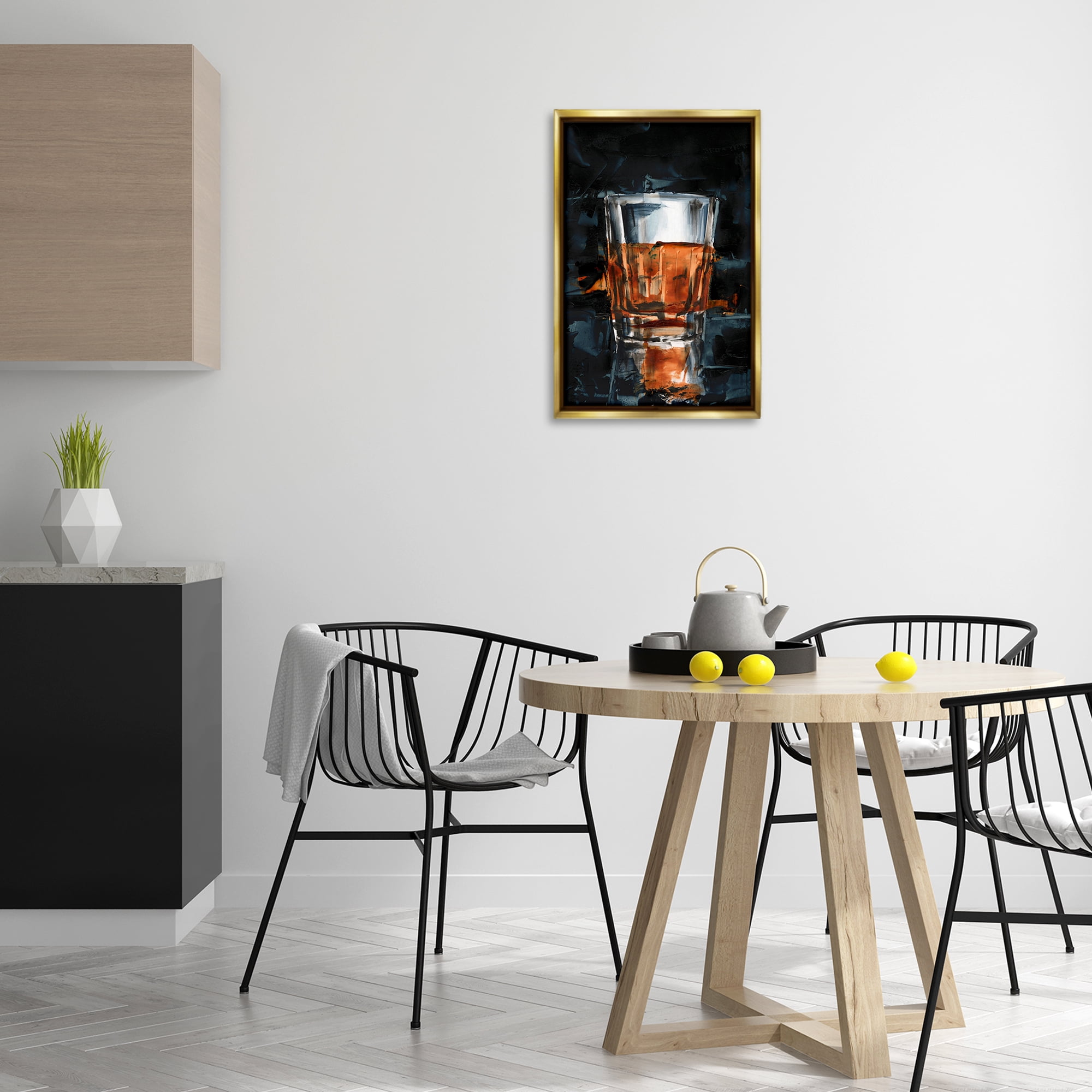 Stupell Industries Straight Whiskey Glass Food & Beverage Painting Gold Floater Framed Canvas Art Print Wall Art, 17 x 25