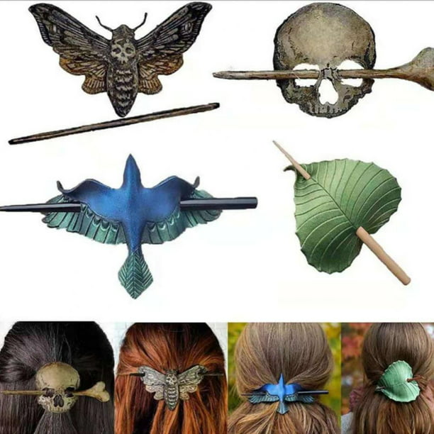 Skull Hair Pin Stick - Slide with Faux Bone, Death Moth Hair Clip Sticks  Hairpin, Hair Fork Tortoise Shell Bun Cover Holder for Women Girls, 1 Pack  