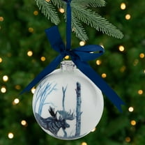 Northlight Moose Glass Christmas Ball Ornament - 4" - White and Blue
