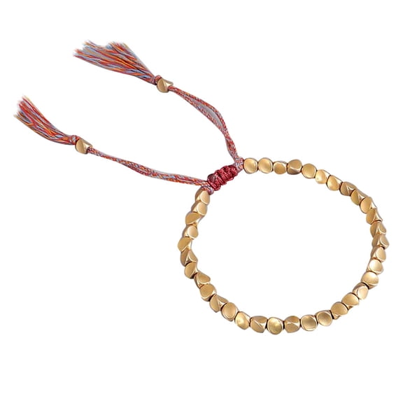 Fiaya Women Tibetan Copper Bead Bracelet Set, 1PC Handmade Braided Cotton Bracelet, Rope Bracelet Adjustable Friendship Bracelet Gift for Women Men