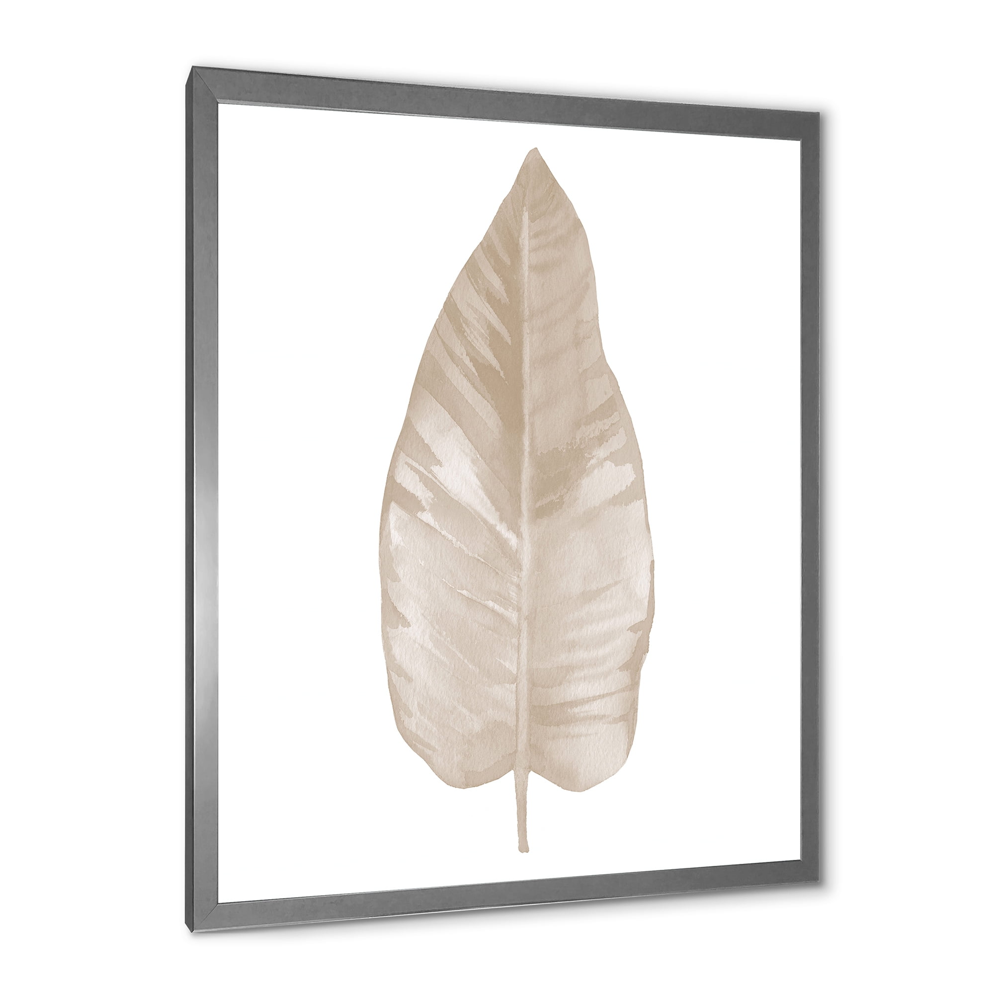 Designart 'Dried Leaf Plant Beige On White Background' Traditional Framed Art Print