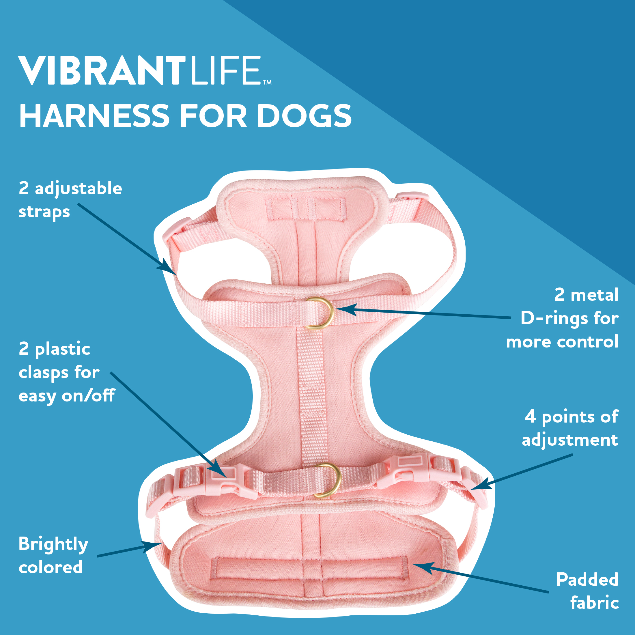 Vibrant Life Pink Adjustable Neoprene Harness for Dogs, Size Small