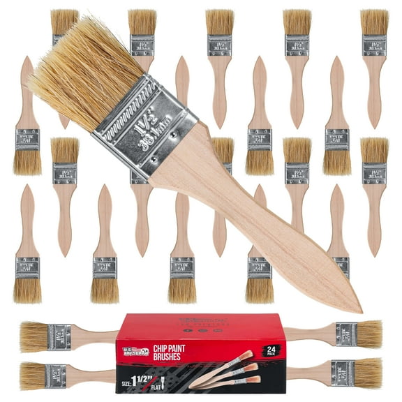 U.S. Art Supply 24 Pack of 1-1/2 inch Paint and Chip Paint Brushes for Paint, Stains, Varnishes, Glues, and Gesso