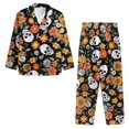 thumbnail image 3 of Renewold Thermal Button Down Pajama Shirt for Women Soft Skull Flowers Sleep Wear Skin Friendly Pullover Tops Sweatpants Set of 2 Loose Halloween Daily Wear Size L, 3 of 6