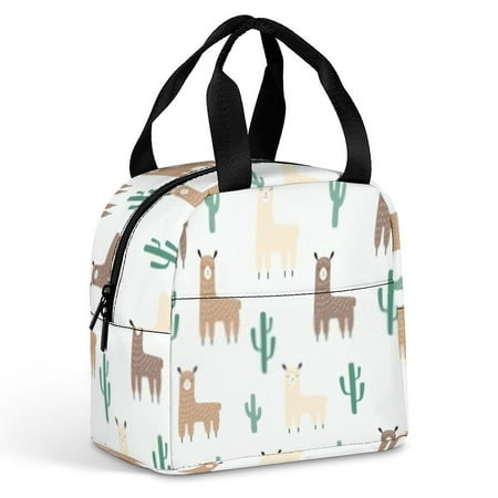 

Llamas And Cactus Lunch Bag Woman 8x5x8.5inch Reusable Waterproof Insulated Lunch Box Portable Meal Tote Bag for Kids Adults Work School Travel Picnic