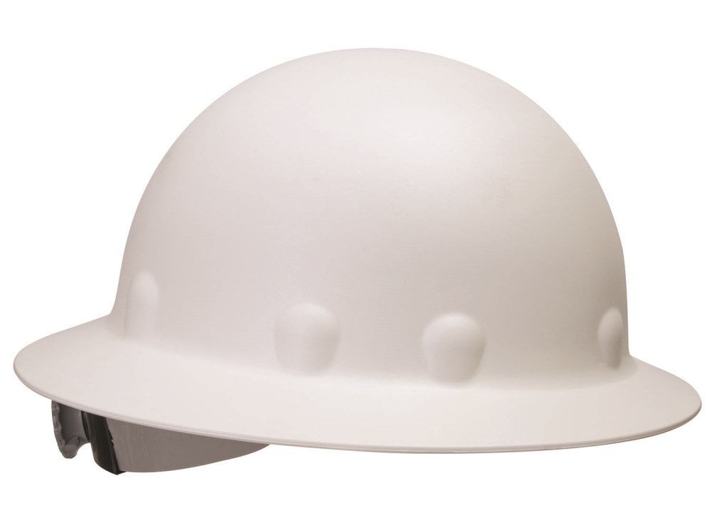 White Fibre Metal P1 Roughneck Full Brim Injection Molded Fiberglass Hard Hat with Ratchet Suspension