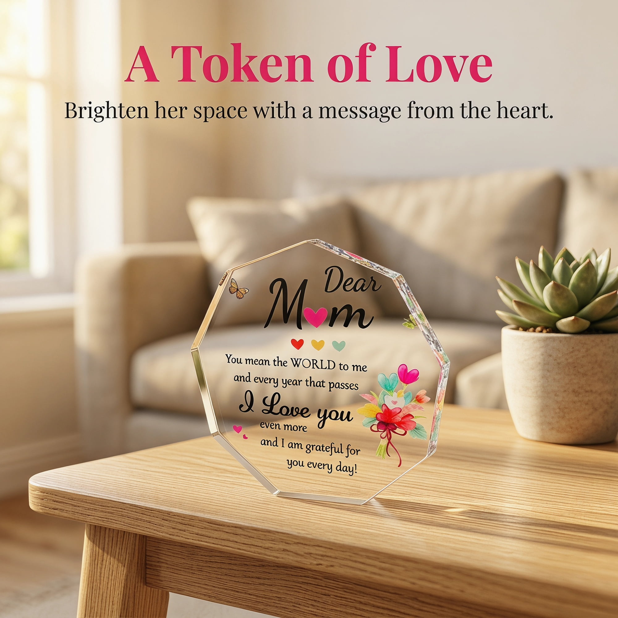 Unique Bargains Acrylic Heart Desk Sign Gift Keepsake Plaque for Friend 10"L x 10"W x 1"H