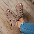 thumbnail image 4 of KIJBLAE Women's Lace-Up Gladiator Sandals, Open Toe Cutout Ankle-Tie Shoes, Plus Size Edgy Comfort Footwear for Casual Outings Khaki 43, 4 of 8