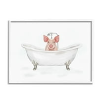 Country Pig Cute Bathtub Animals & Insects Graphic Art White Framed Art Print Wall Art