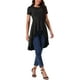 thumbnail image 2 of INSPIRAR CHIC Blusas de Mujer de Manga Corta con Dobladillo Alto y Bajo, Cuello Redondo, Cintura con Corbata, Dobladillo Asimétrico Irregular, XL Negro, 2 of 5