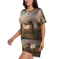thumbnail image 2 of Kdxio Three Horses Oil Painting Print Pajamas Sets for Women Short-Sleeved Pjs with Lounge Shorts Two Piece Sleepwear S-4XL, 2 of 8