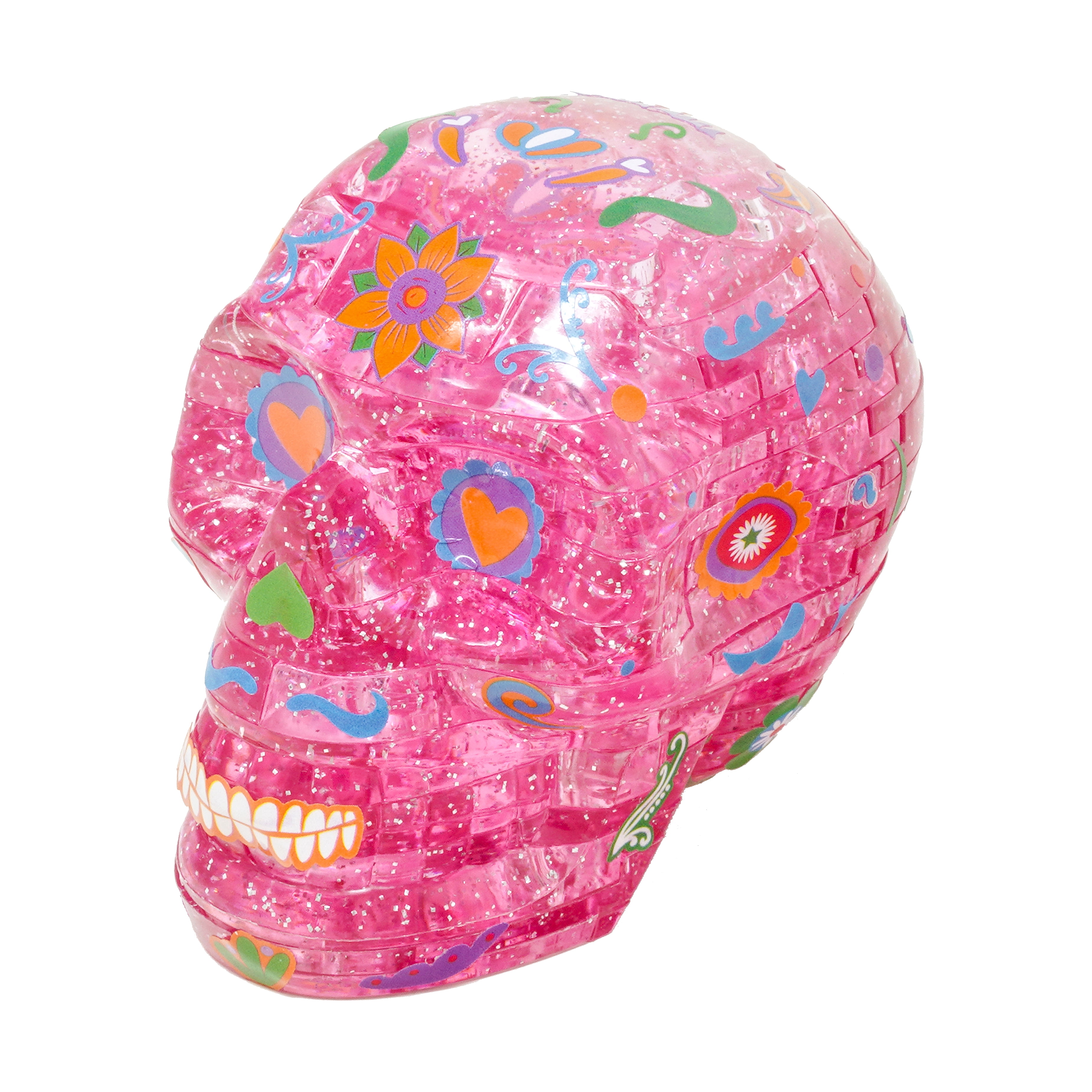 AreYouGame.com 3D Crystal Puzzle - Deluxe Skulls 2-Pack Bundle with Stickers (White/Pink): 96 Pcs