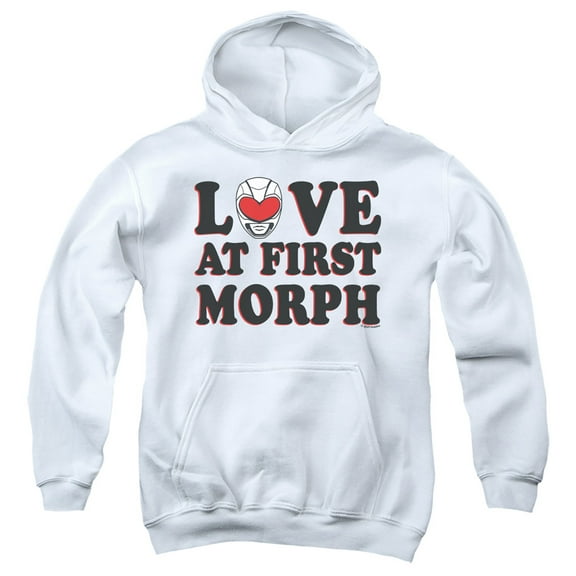 Power Rangers Valentine's Day Love At First Morph Youth Kids Boy/Girls Pull-Over Hoodie, White, Small