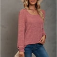 thumbnail image 3 of Puffed Sleeves, Loose Fit, Breathable Women's Casual Tee, Size S Stylish Pink Long-Sleeve Top Rawiri, 3 of 6