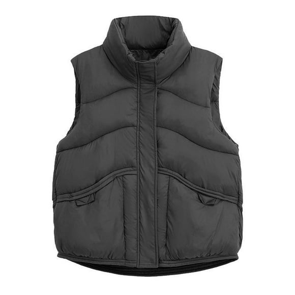 TIMIFIS Women's Padded Vests High Stand Collar Lightweight Zip Crop Puffer Gilet Warm Outerwear Lightweight Fall Winter Coat Jacket-Black - Fall/Winter Clearance